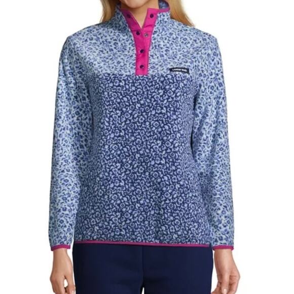 Lands' End Jackets & Blazers - LANDS’ END ~ Blue Floral Color-Block Fleece with Cute Bright Pink Detail ~ Small